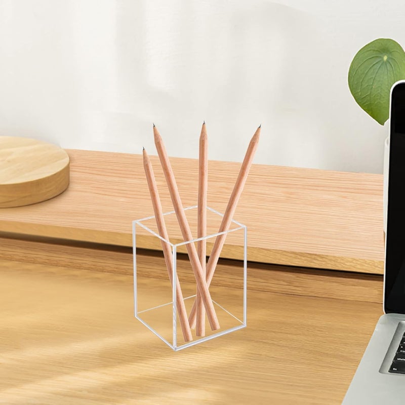 Ptaedex 2 Pack Acrylic Pen Pencil Holder, Clear Makeup Brush Holder Cup Storage Office Desktop Desk Table Stationery Organizer - Image 5